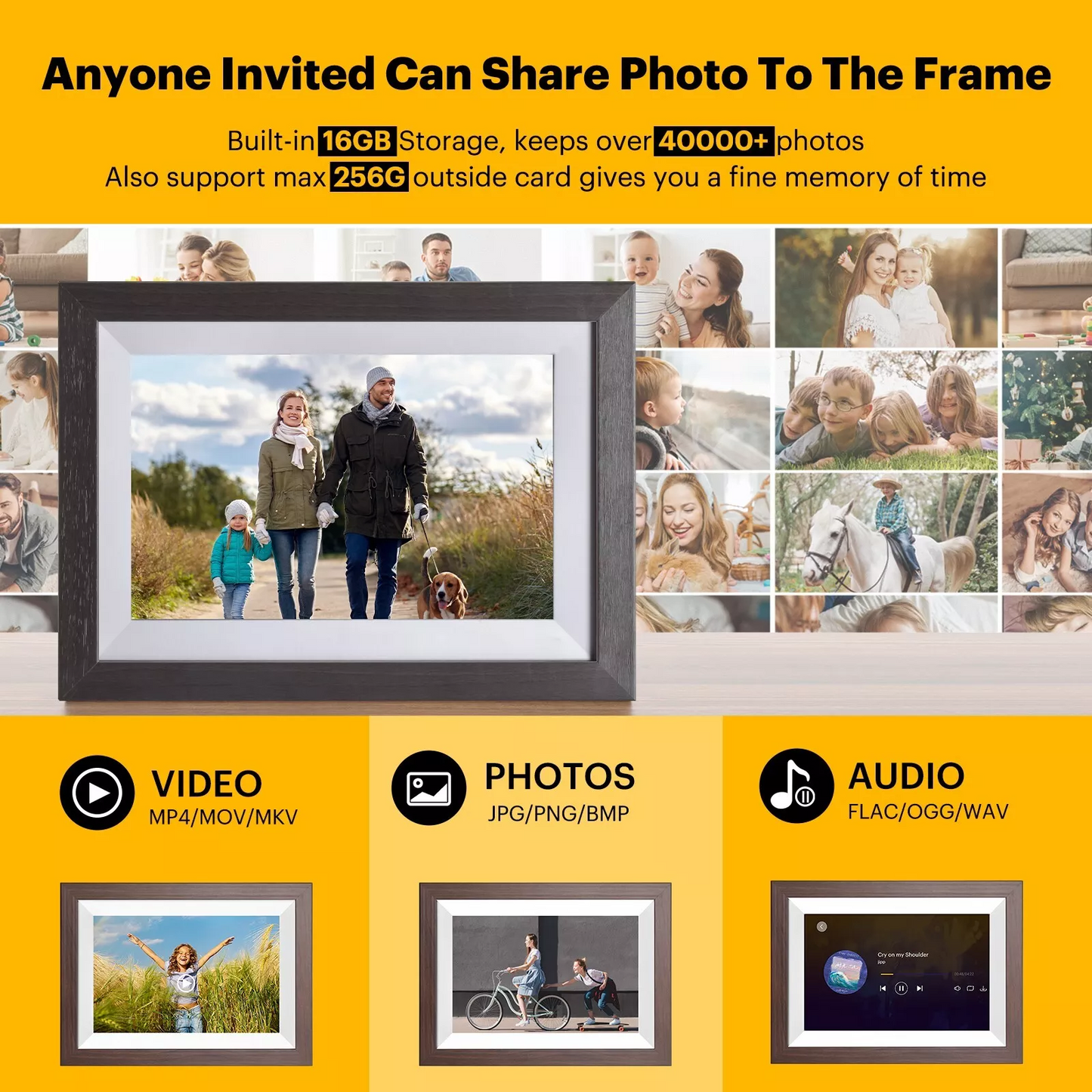 Kodak Wooden Digital Photo Frame 1012W, WiFi 10.1 inch HD IPS Touchscreen, 32GB