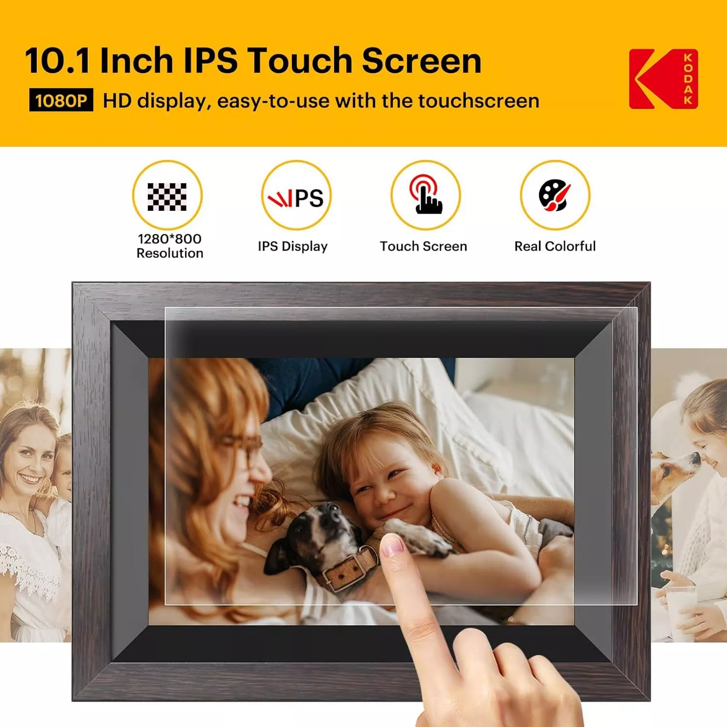 Kodak Wooden Digital Photo Frame 1012W, WiFi 10.1 inch HD IPS Touchscreen, 32GB