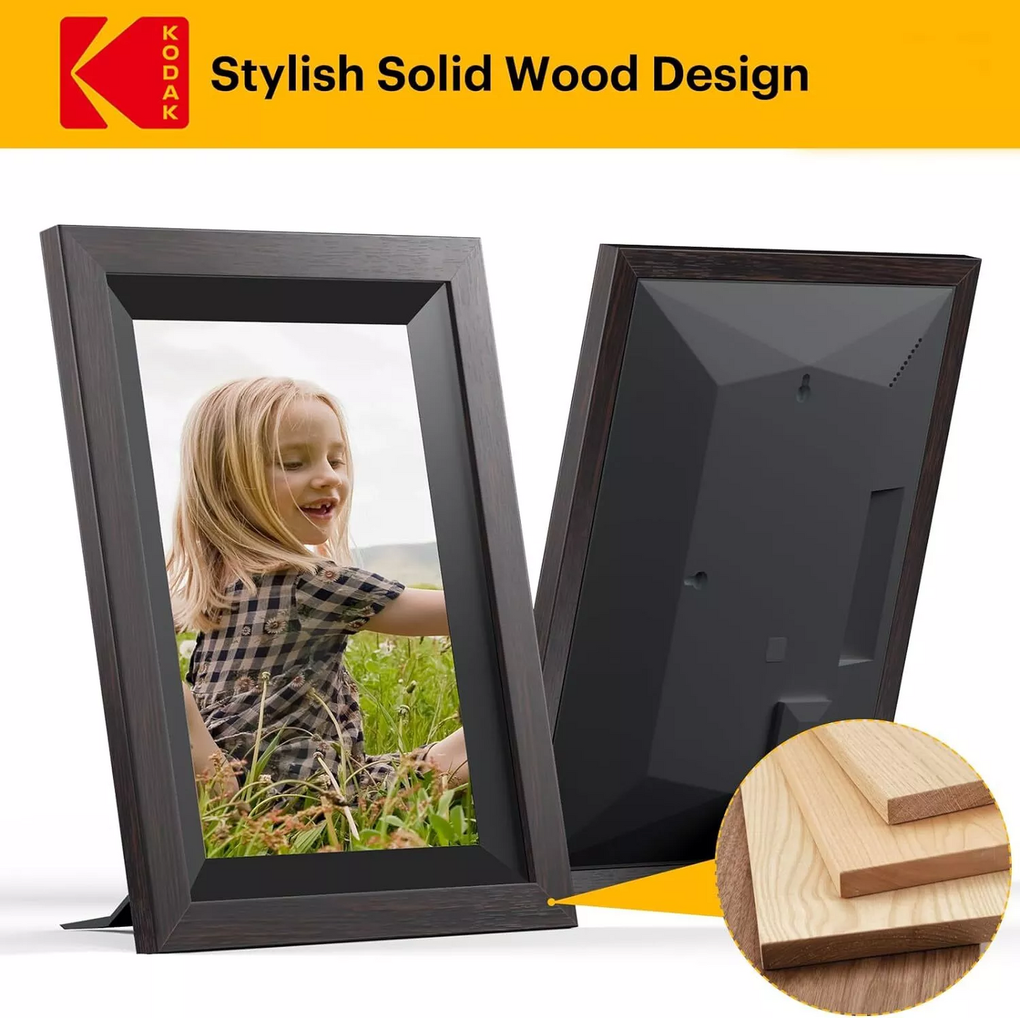 Kodak Wooden Digital Photo Frame 1012W, WiFi 10.1 inch HD IPS Touchscreen, 32GB