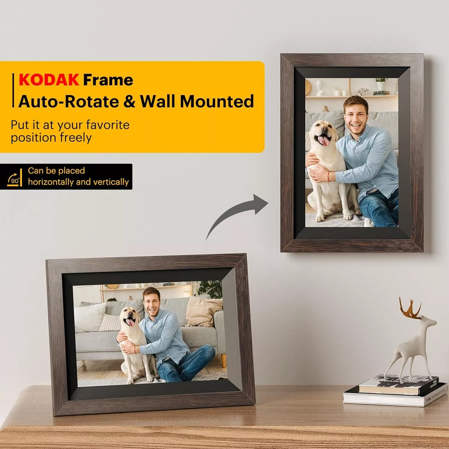 Kodak Wooden Digital Photo Frame 1012W, WiFi 10.1 inch HD IPS Touchscreen, 32GB