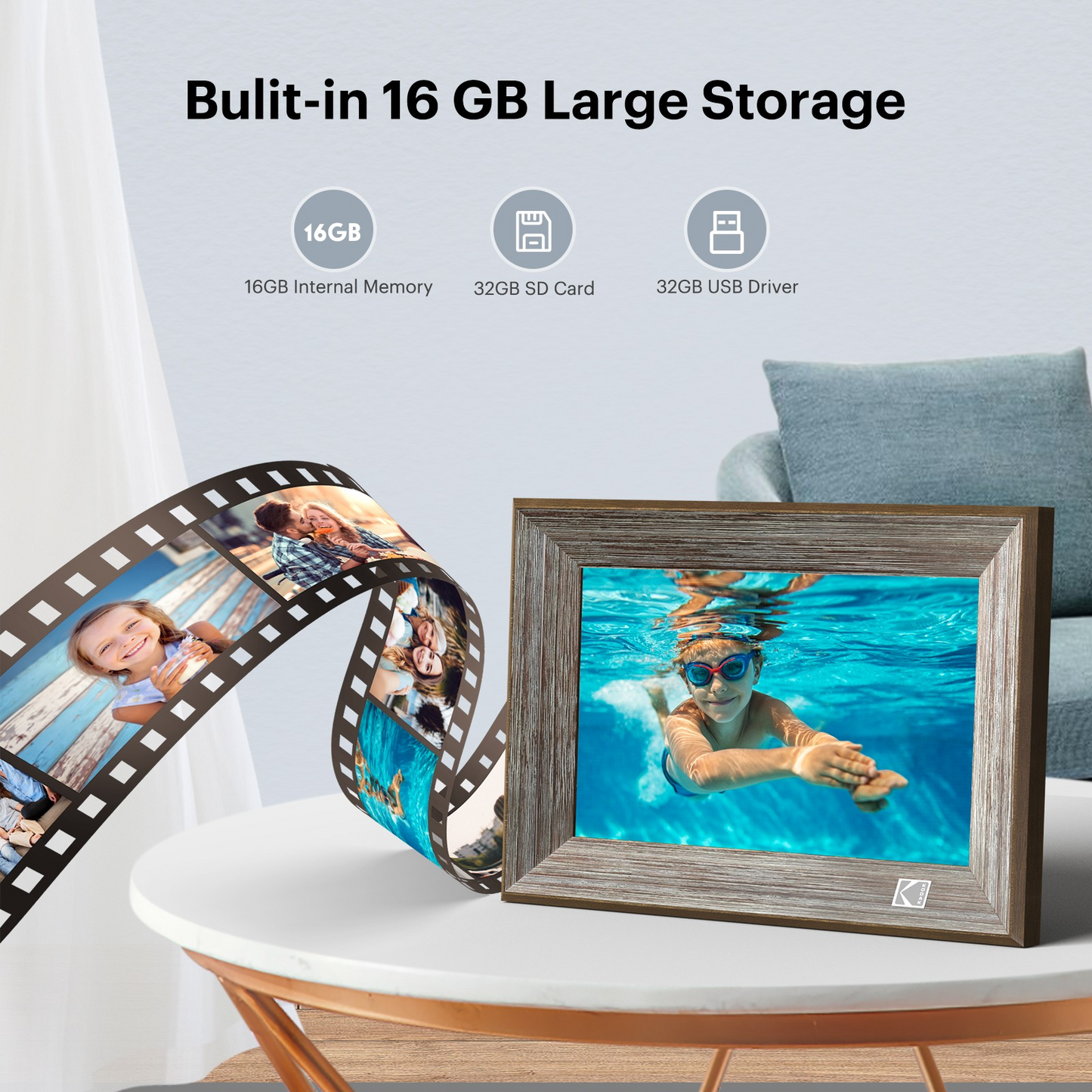 Kodak RCF-1013W 10 Inch Wi-Fi Classic Digital Photo Wooden Frame