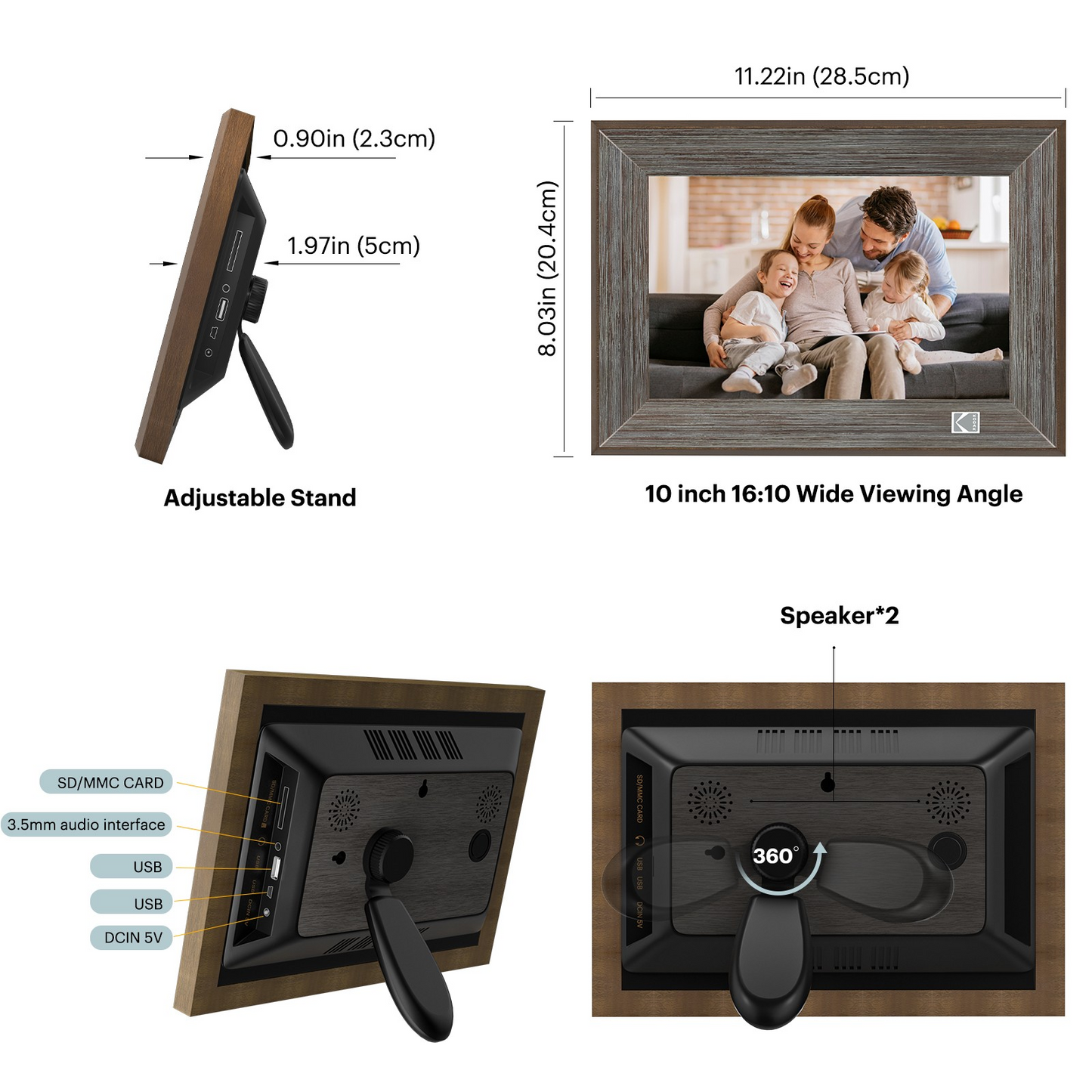 Kodak RCF-1013W 10 Inch Wi-Fi Classic Digital Photo Wooden Frame