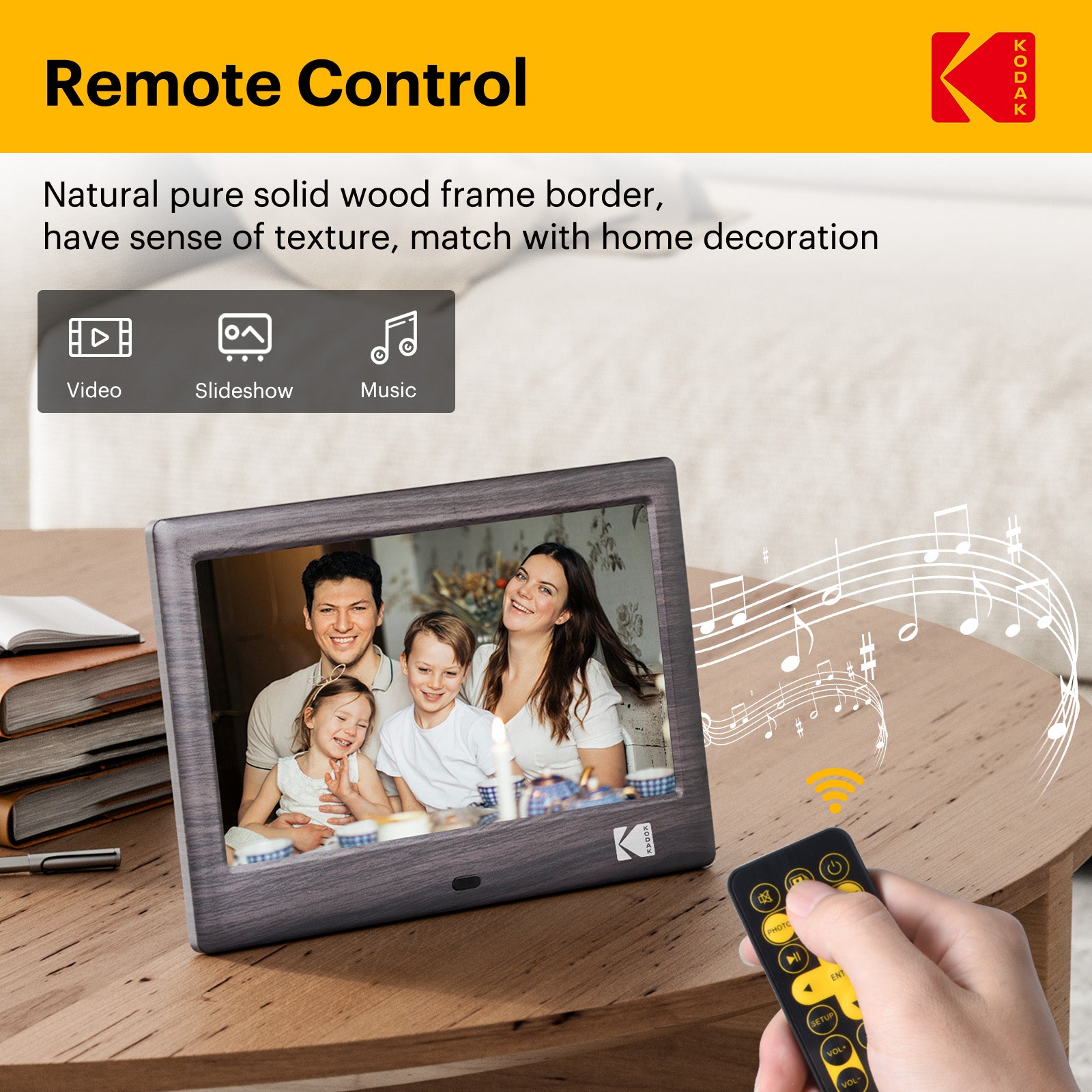 KODAK 7 Inch Wood Digital Picture Frame with Remote Control RDPF-708C