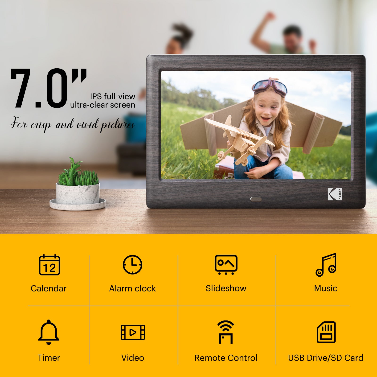 KODAK 7 Inch Wood Digital Picture Frame with Remote Control RDPF-708C