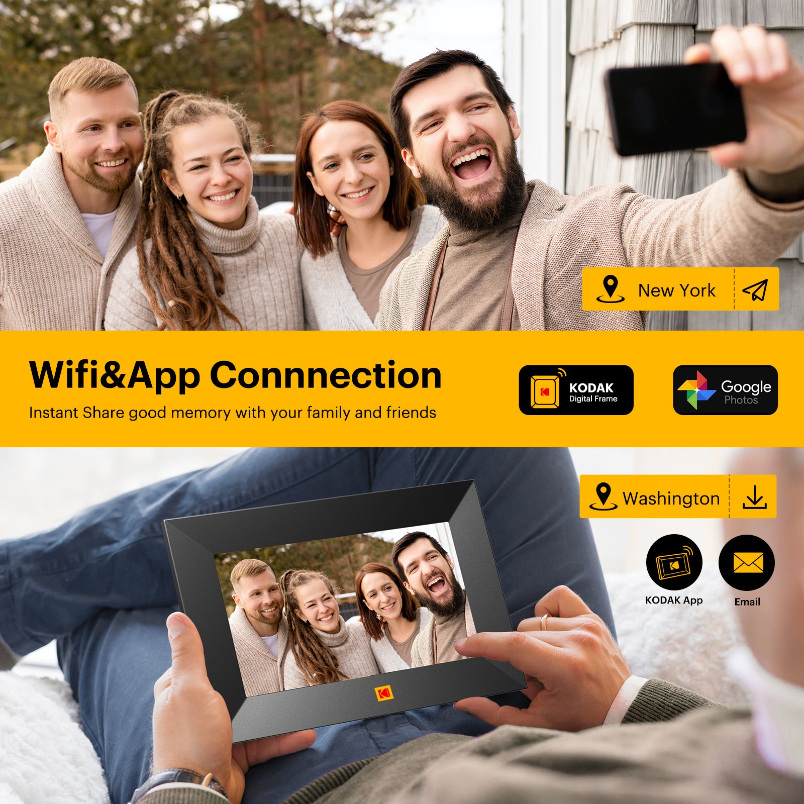 Kodak Set of 2,7”Touchscreen Digital Wi-Fi Photo Frames