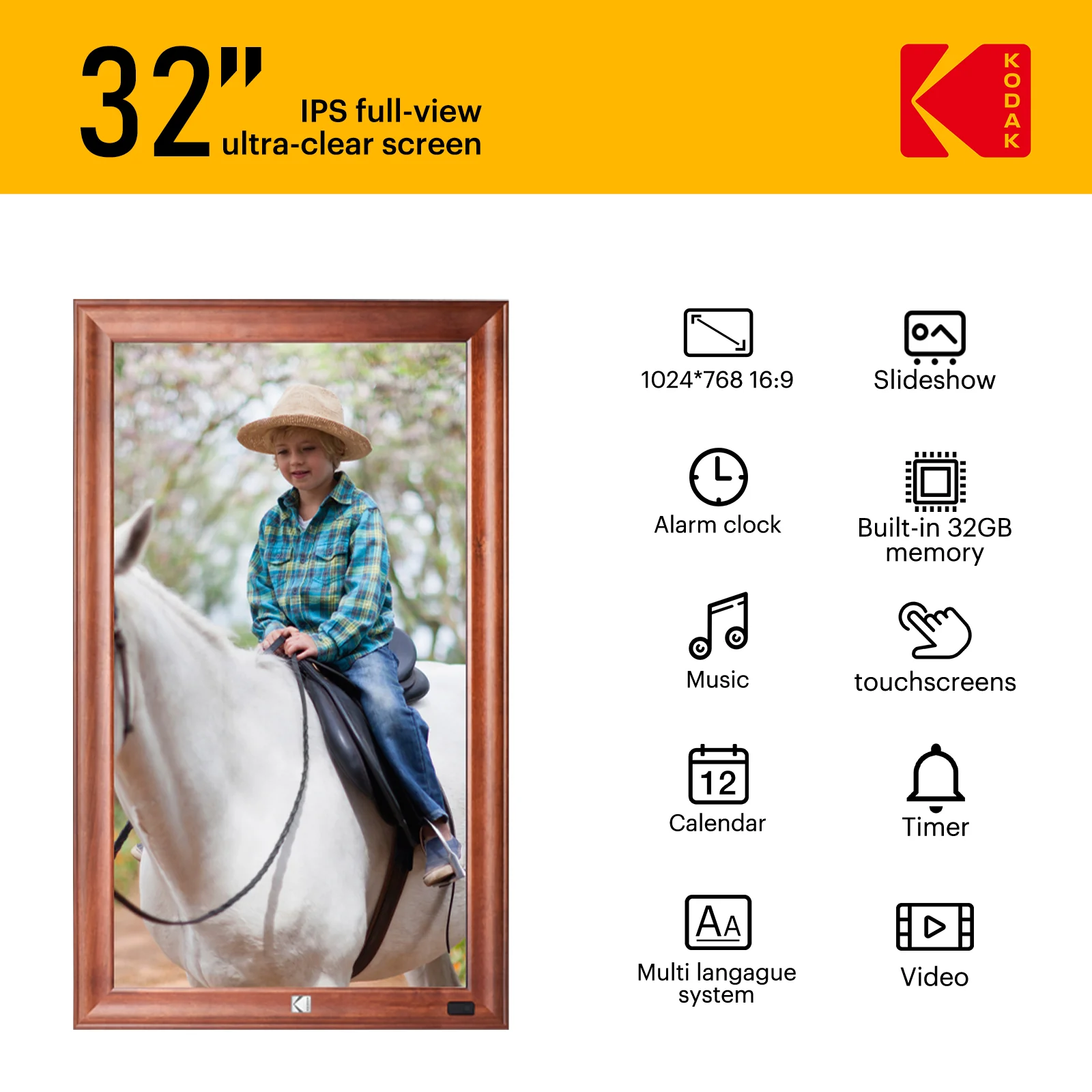 KODAK 32-inch Wi-Fi Enabled Large Wall Screen Digital Photo Frame