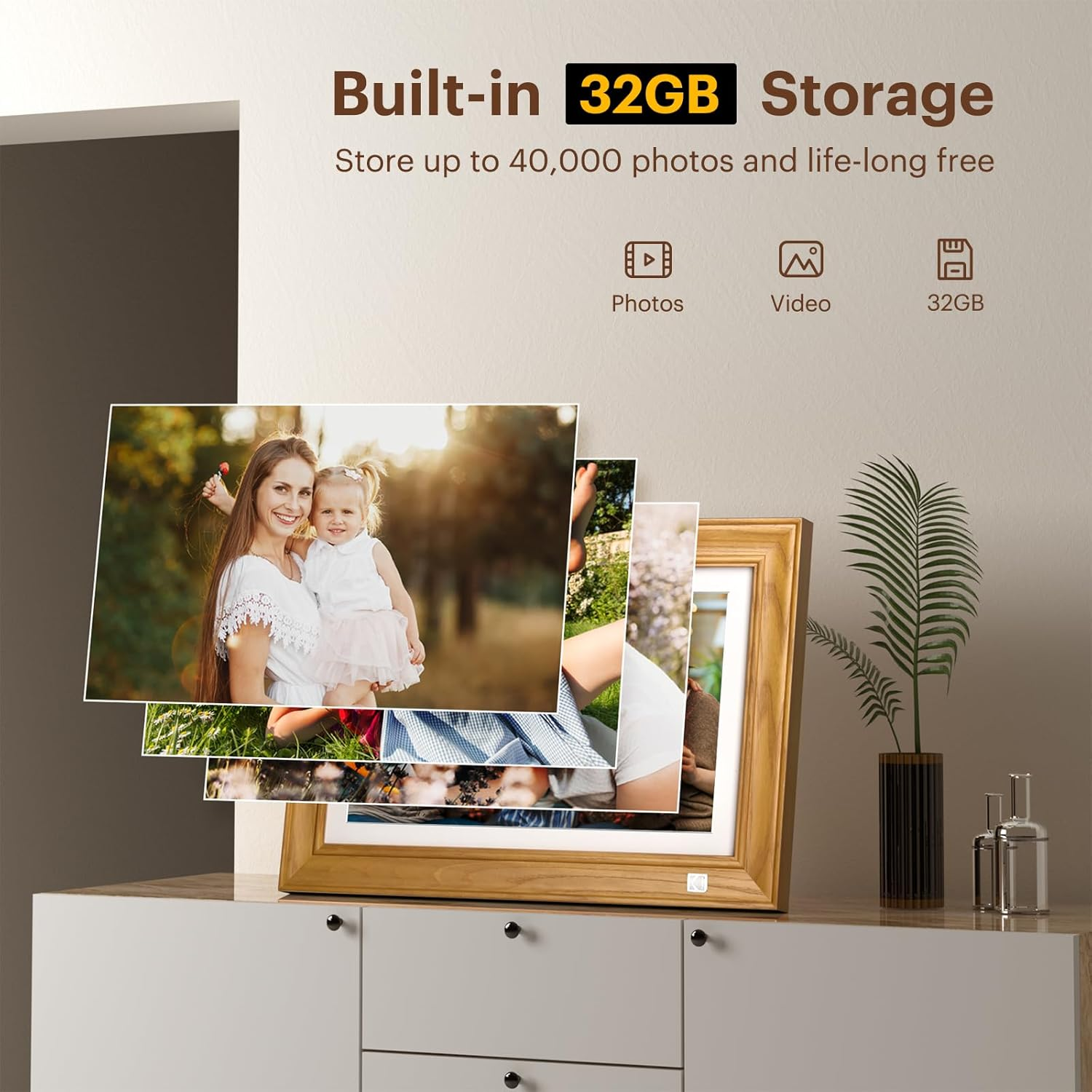 Kodak 14.1 Inch Smart WiFi Digital Picture Frame 1920x1080 Touch Screen Built in 32GB Memory (Wood)