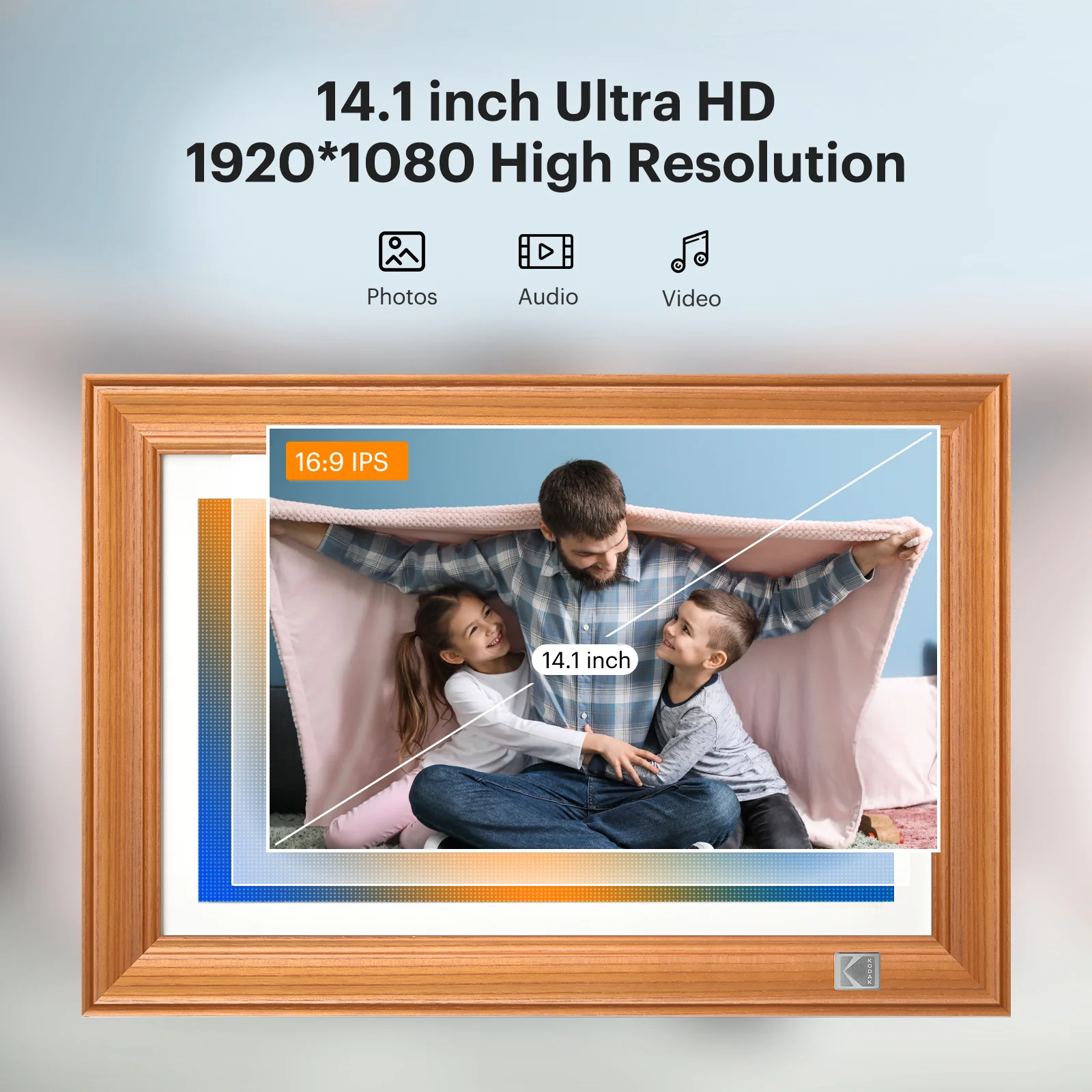 Kodak 14.1 Inch Smart WiFi Digital Picture Frame 1920x1080 Touch Screen Built in 32GB Memory (Wood)