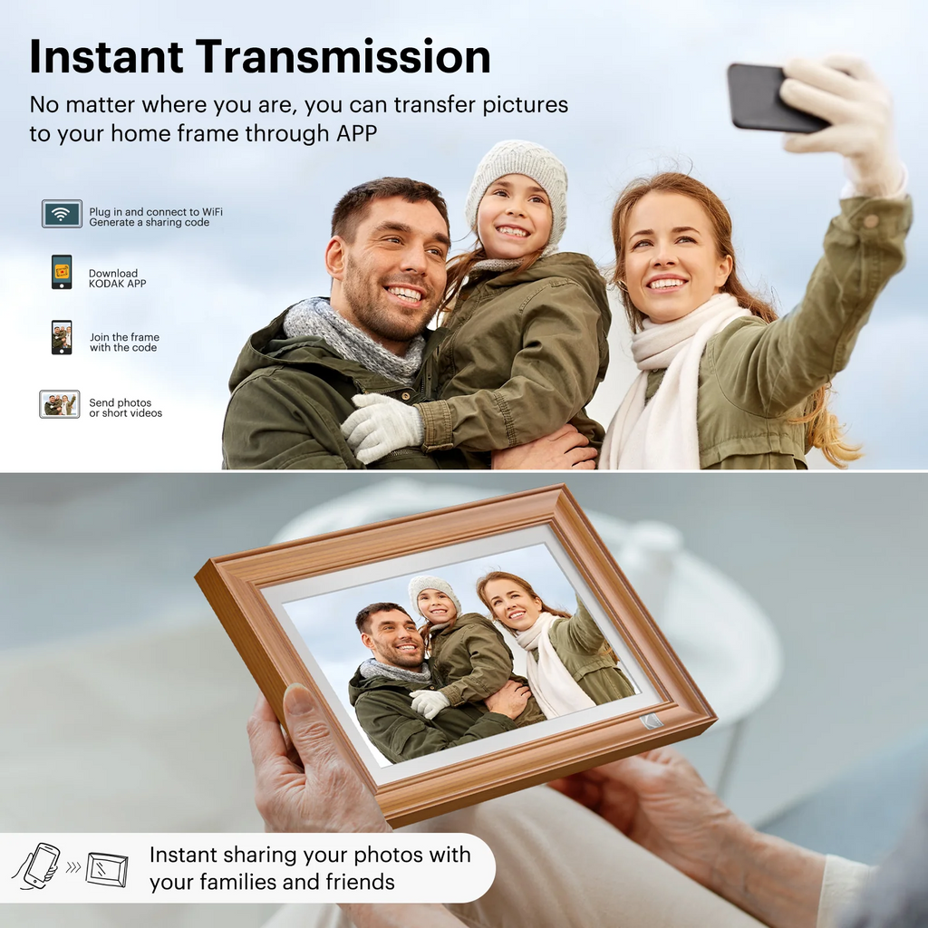 Kodak 14.1 Inch Smart WiFi Digital Picture Frame 1920x1080 Touch Screen Built in 32GB Memory (Wood)