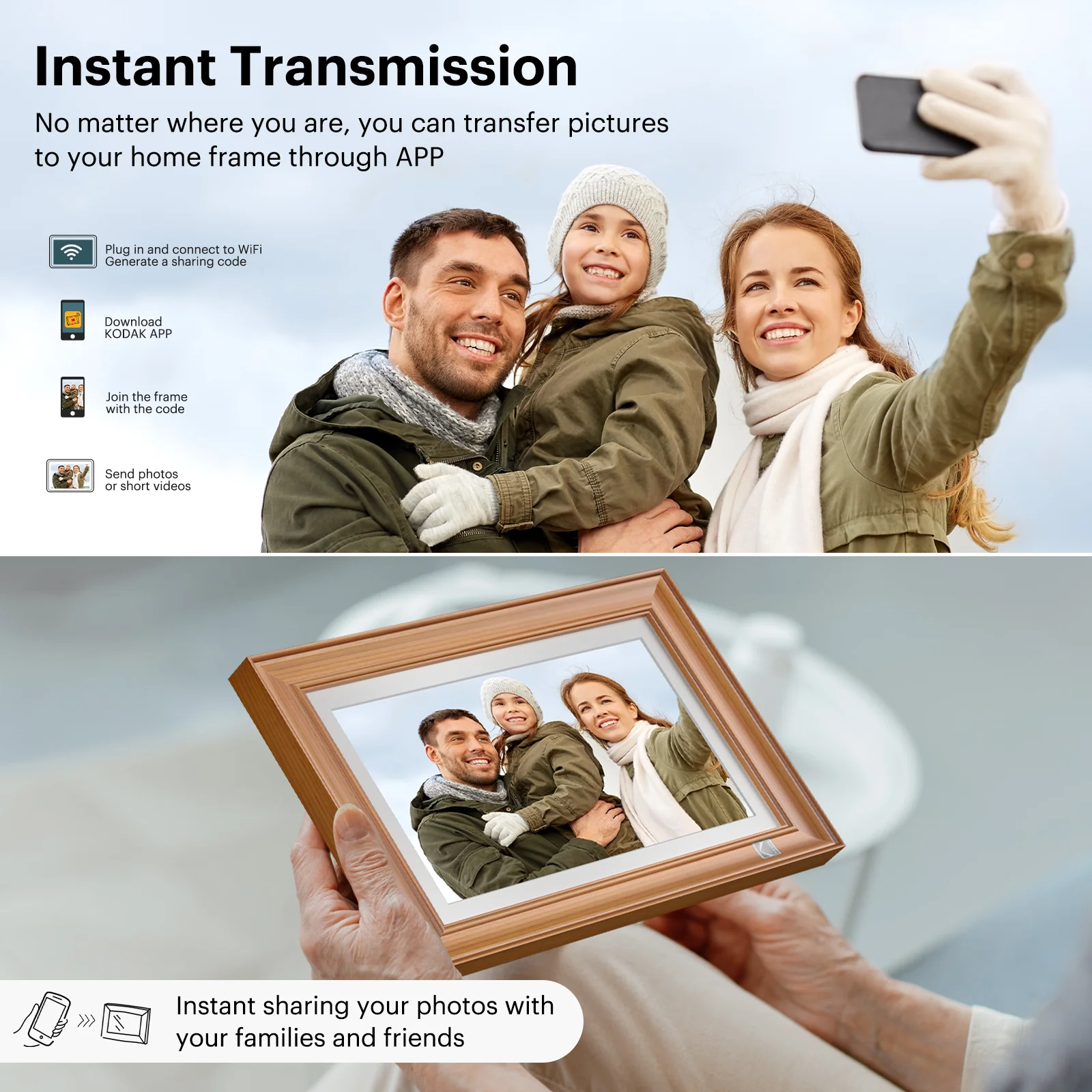 Kodak 14.1 Inch Smart WiFi Digital Picture Frame 1920x1080 Touch Screen Built in 32GB Memory (Wood)