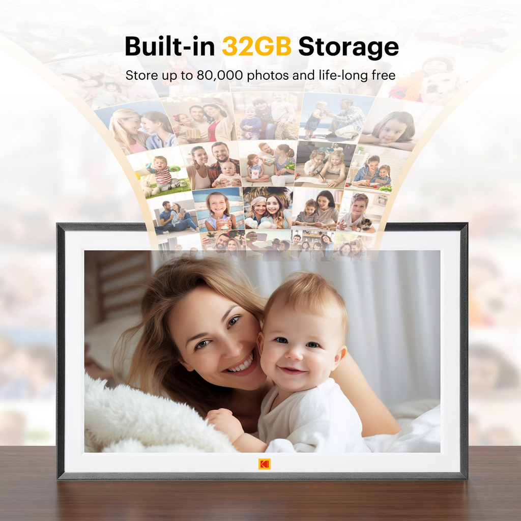 Kodak 15.6" Smart Digital Photo Frame Wooden Frame Design USB-C Safety Mark Certified