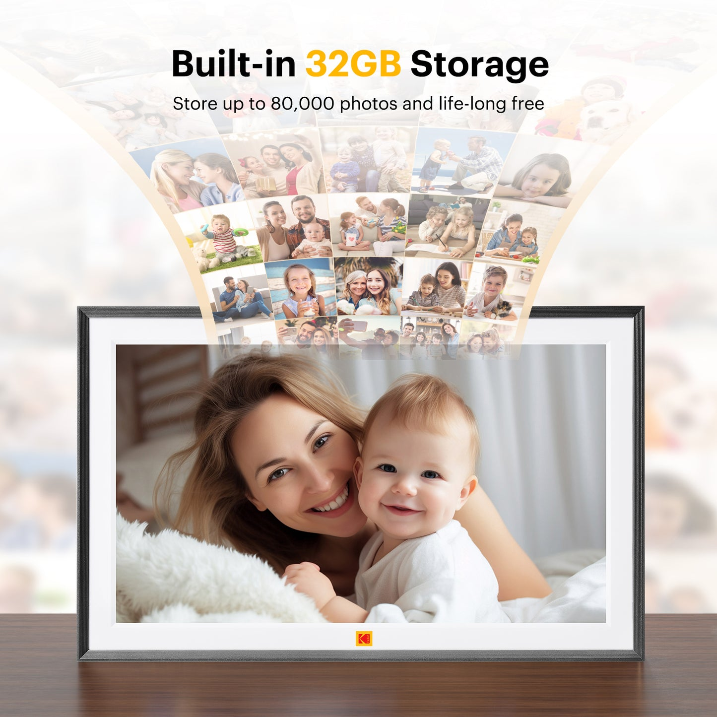 Kodak 15.6" Smart Digital Photo Frame Wooden Frame Design USB-C Safety Mark Certified