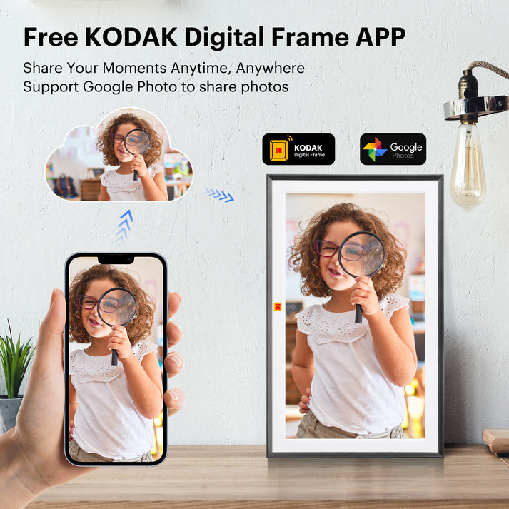 Kodak 15.6" Smart Digital Photo Frame Wooden Frame Design USB-C Safety Mark Certified