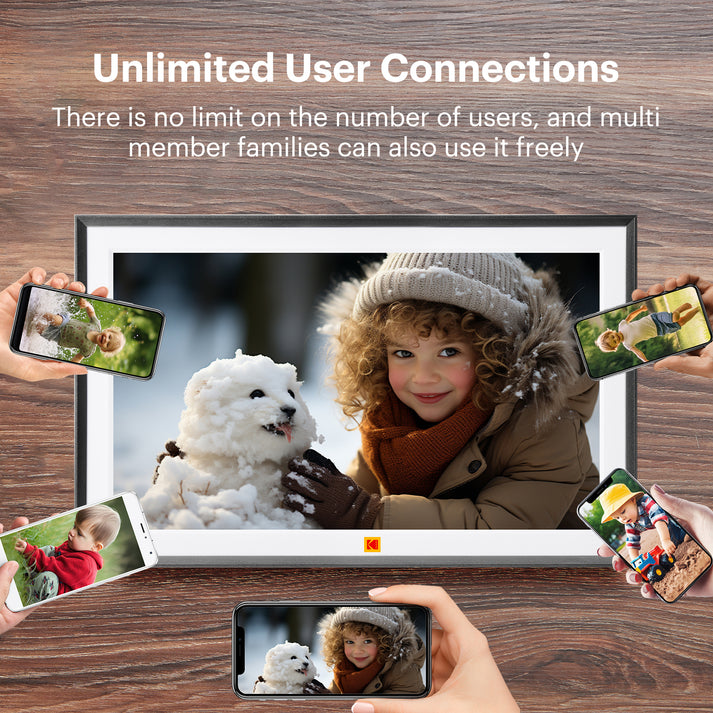 Kodak 15.6" Smart Digital Photo Frame Wooden Frame Design USB-C Safety Mark Certified