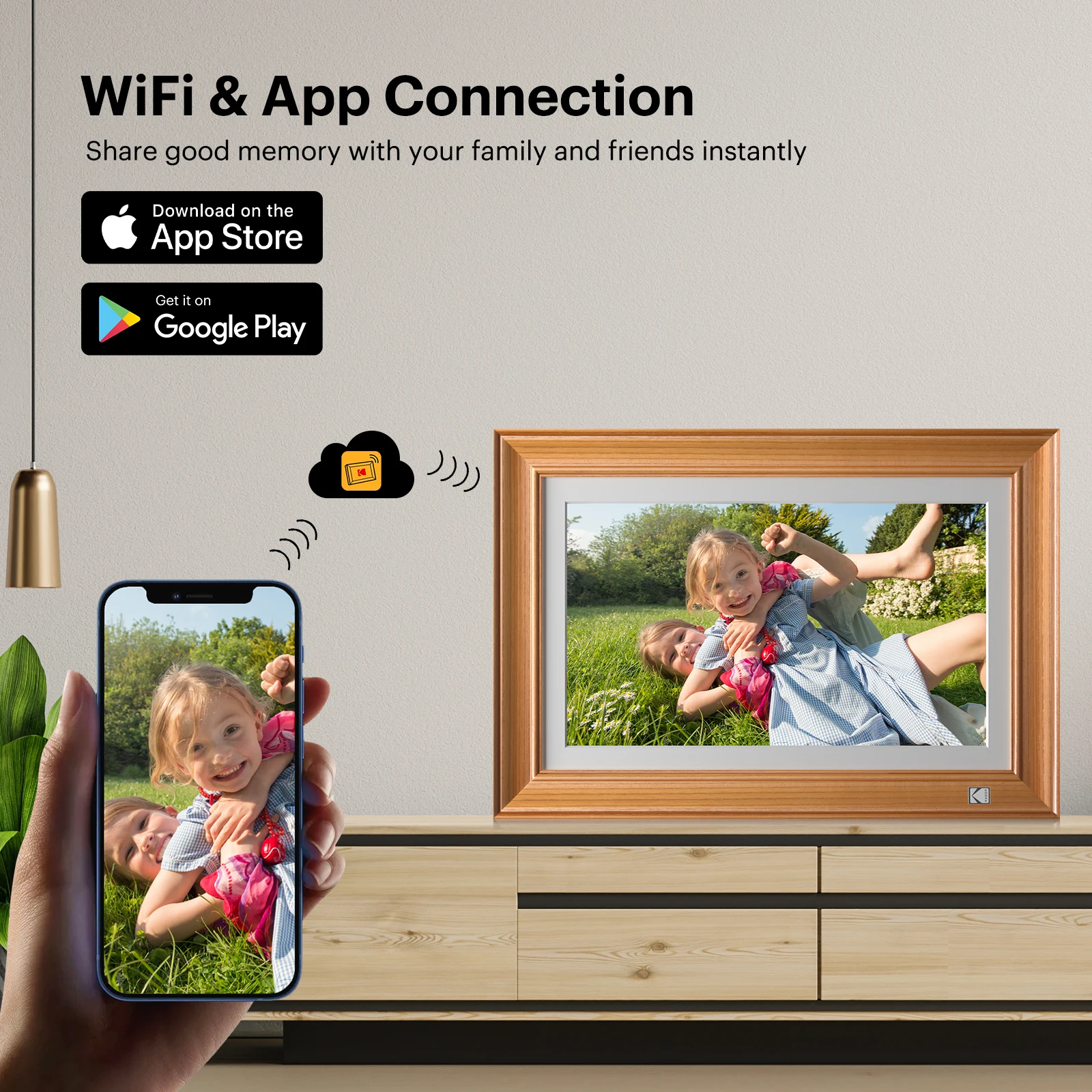 Kodak 14.1 Inch Smart WiFi Digital Picture Frame 1920x1080 Touch Screen Built in 32GB Memory (Wood)