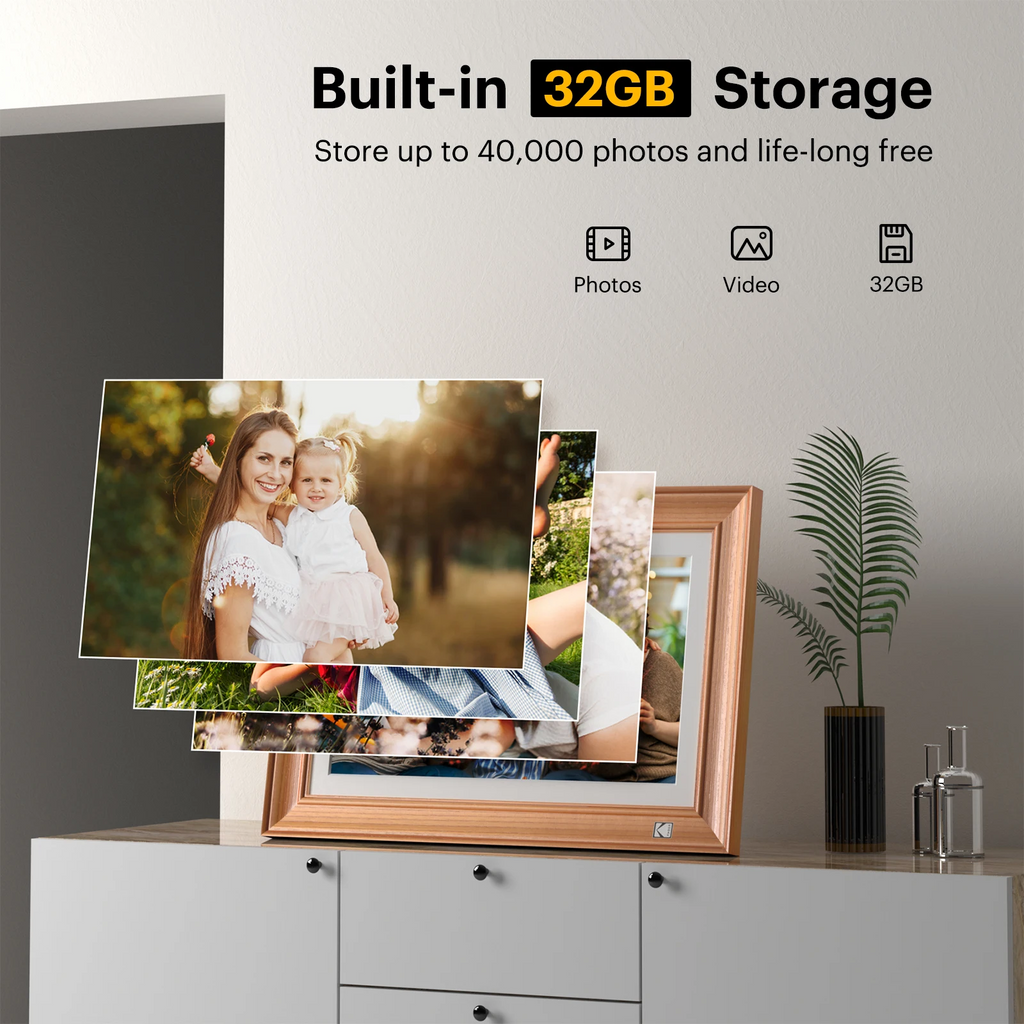 Kodak 14.1 Inch Smart WiFi Digital Picture Frame 1920x1080 Touch Screen Built in 32GB Memory (Wood)