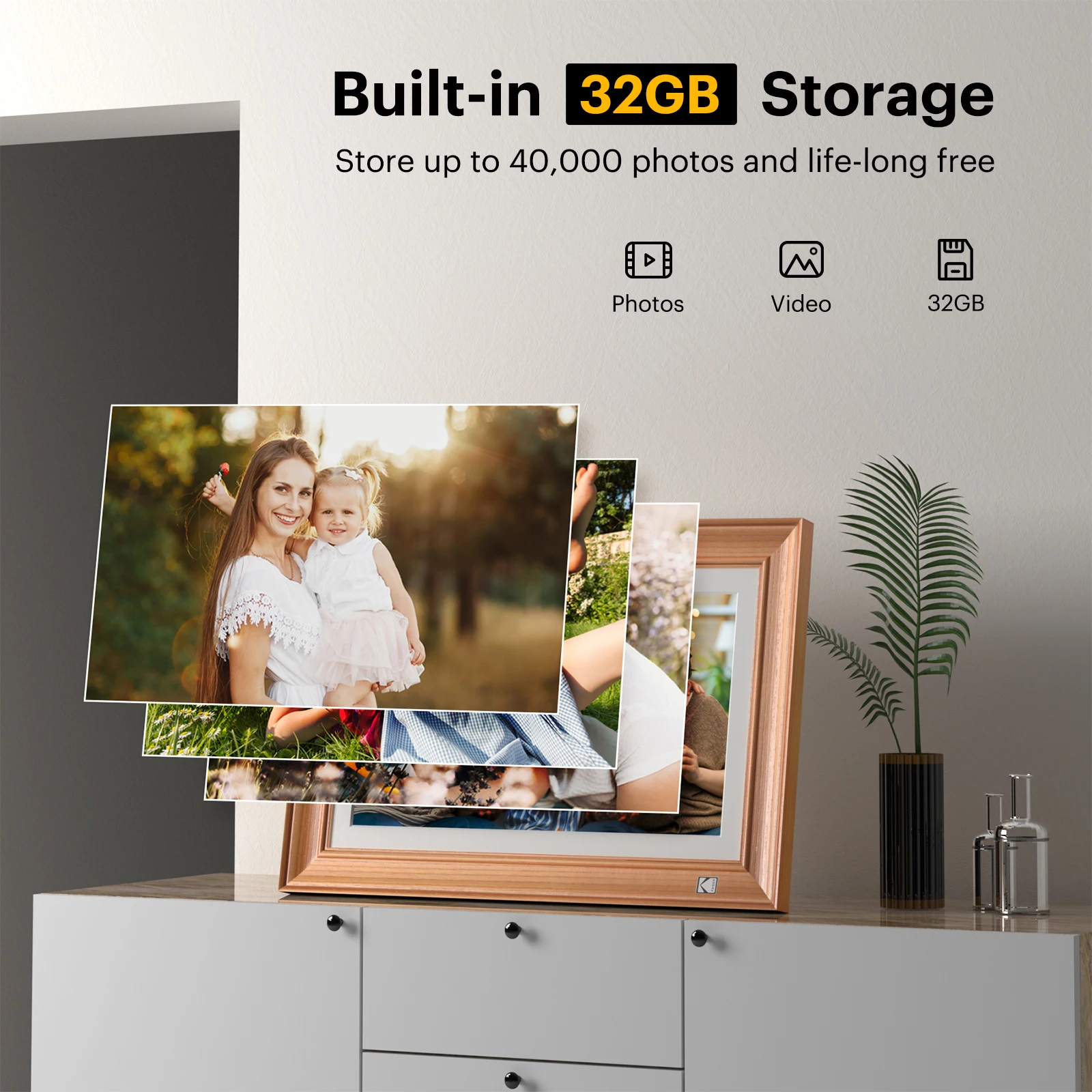 Kodak 14.1 Inch Smart WiFi Digital Picture Frame 1920x1080 Touch Screen Built in 32GB Memory (Wood)