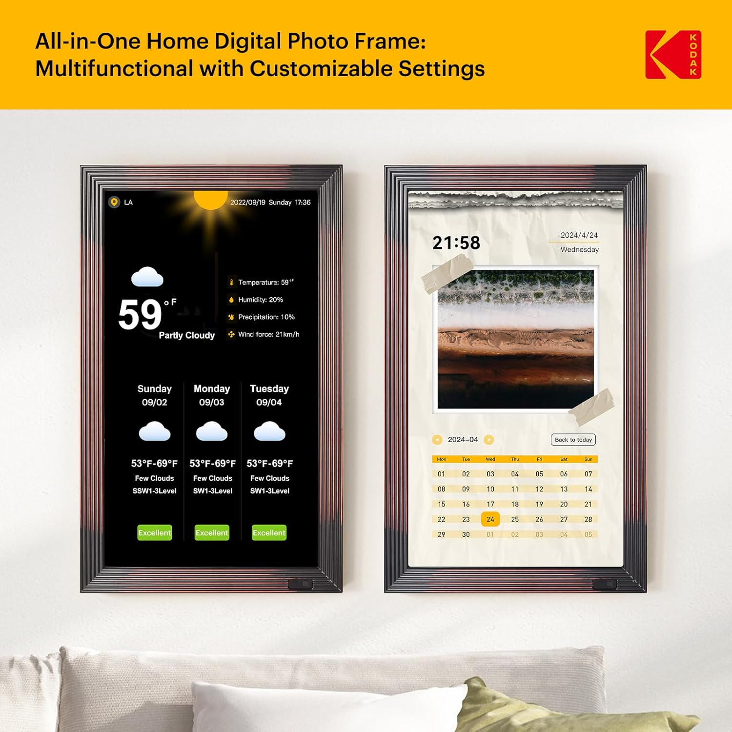 Kodak 21.5" Smart Digital Picture Frame Auto-Rotating 1920 * 1080 FHD IPS Screen Remote Control