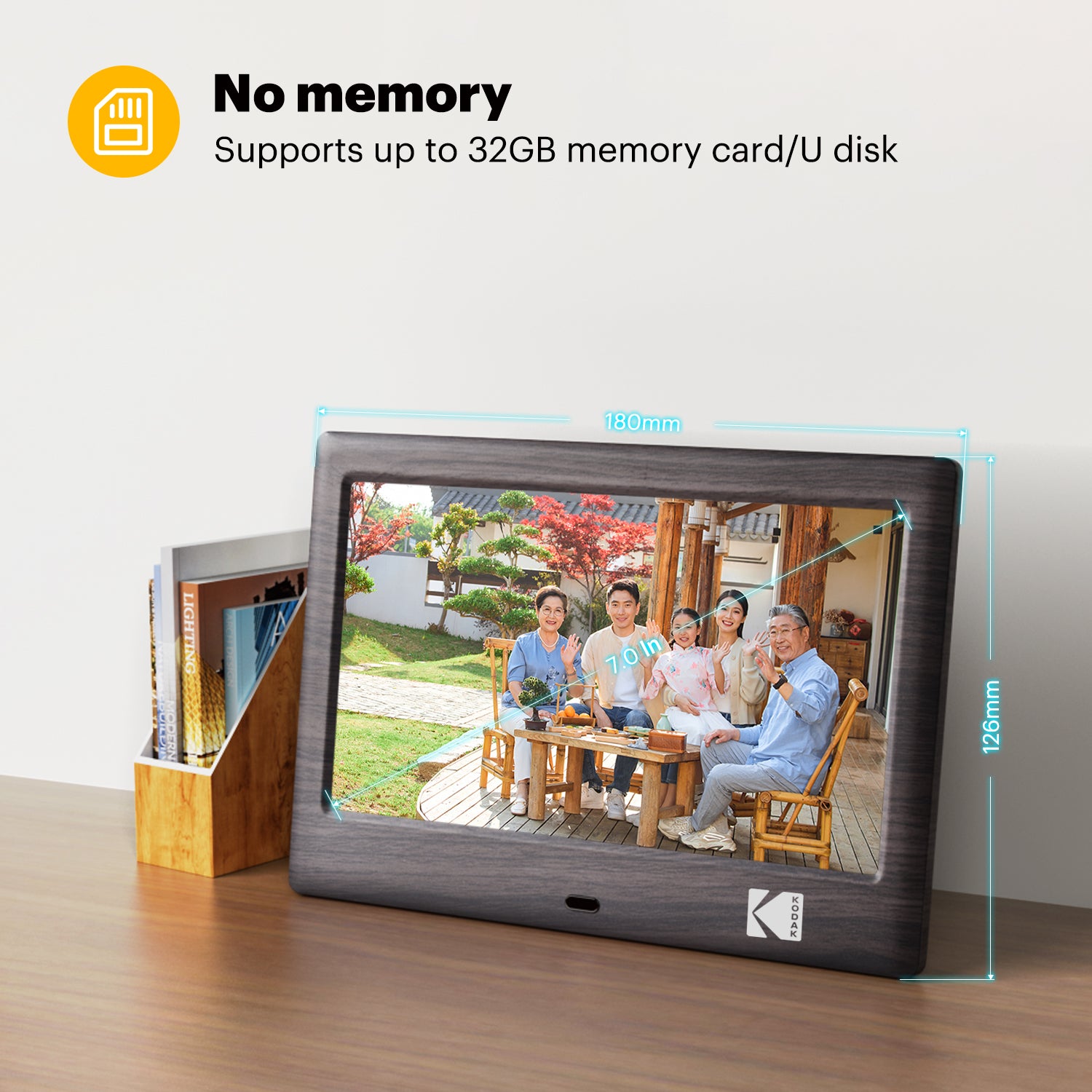 KODAK 7 Inch Wood Digital Picture Frame with Remote Control RDPF-708C