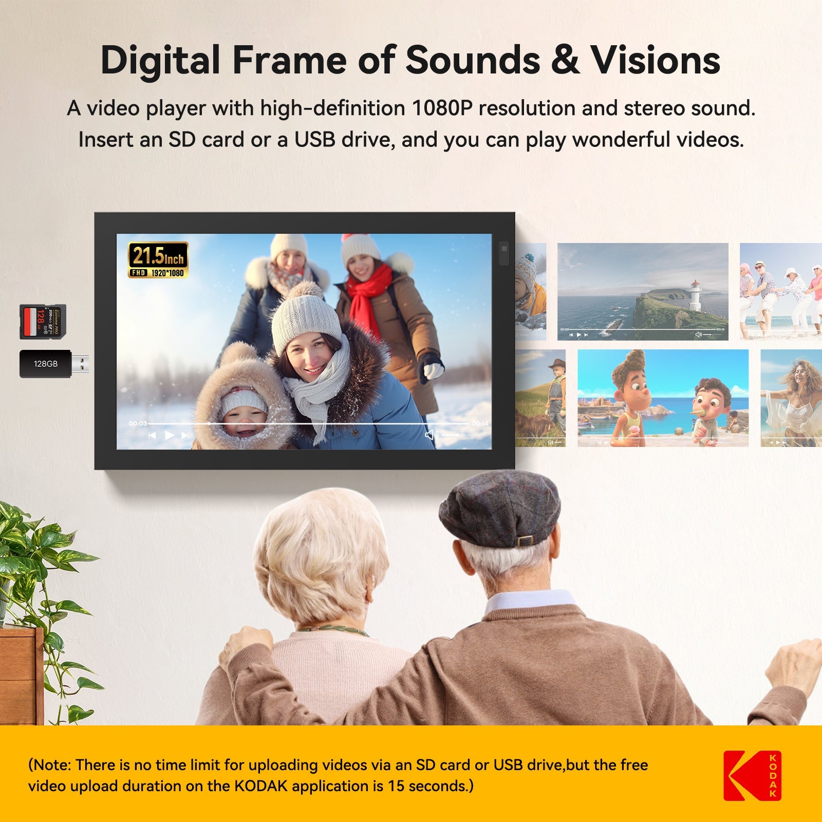 Kodak 21.5" Smart Digital Picture Frame Auto-Rotating 1920 * 1080 FHD IPS Screen Remote Control