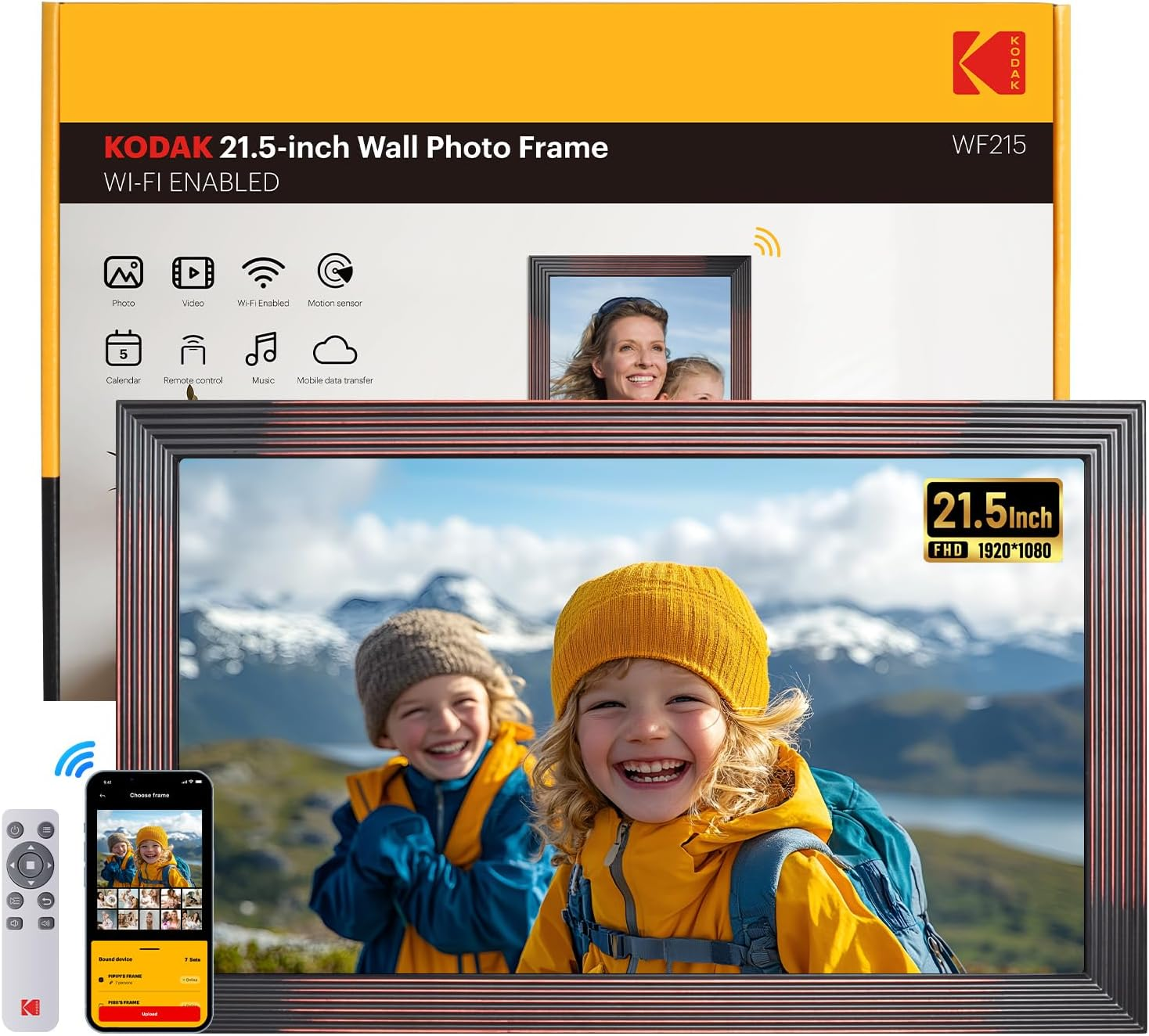 Kodak 21.5" Smart Digital Picture Frame Auto-Rotating 1920 * 1080 FHD IPS Screen Remote Control