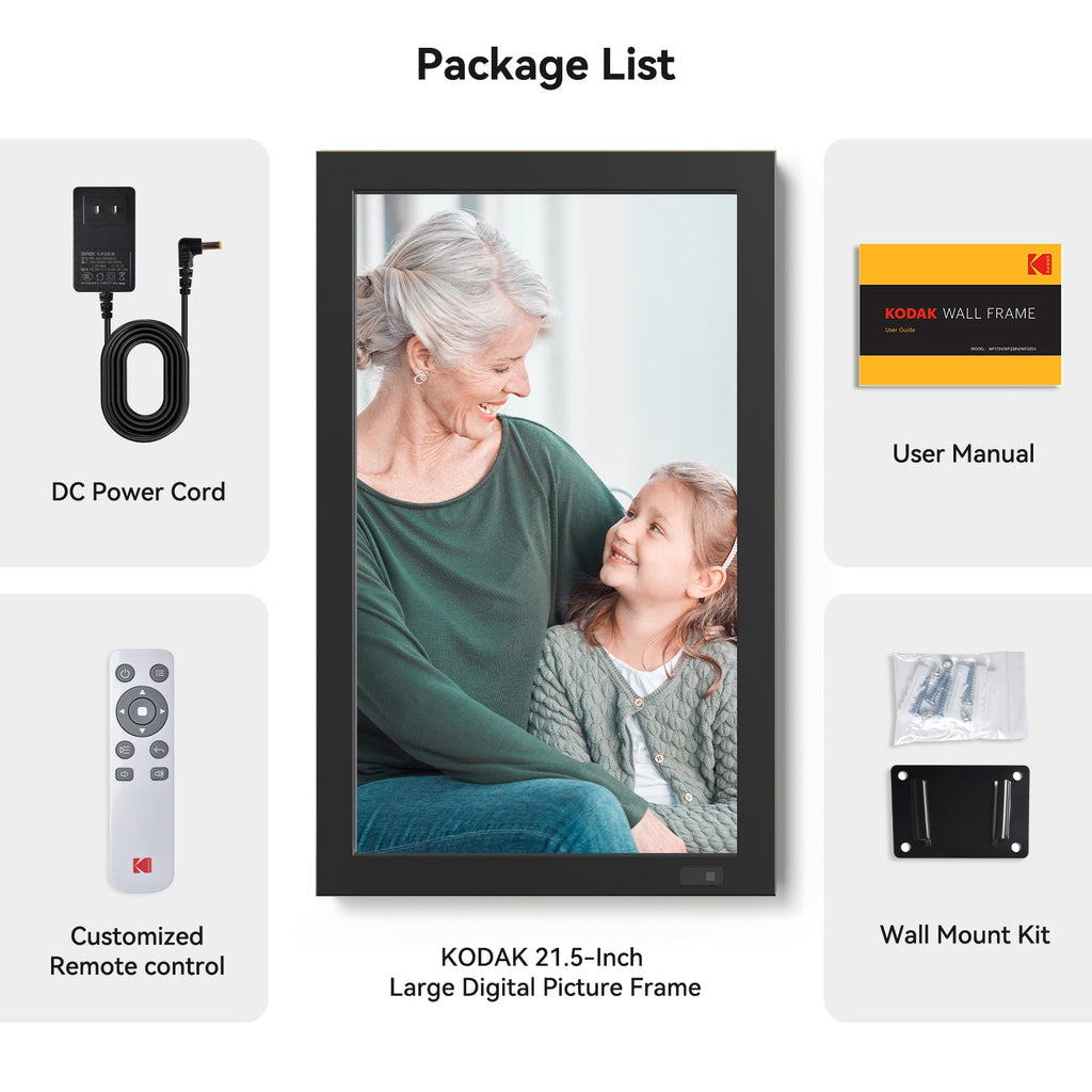 Kodak 21.5" Smart Digital Picture Frame Auto-Rotating 1920 * 1080 FHD IPS Screen Remote Control